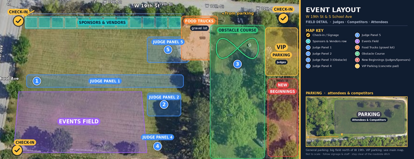 Event layout map — Lawn Care Olympics station and vendor layout