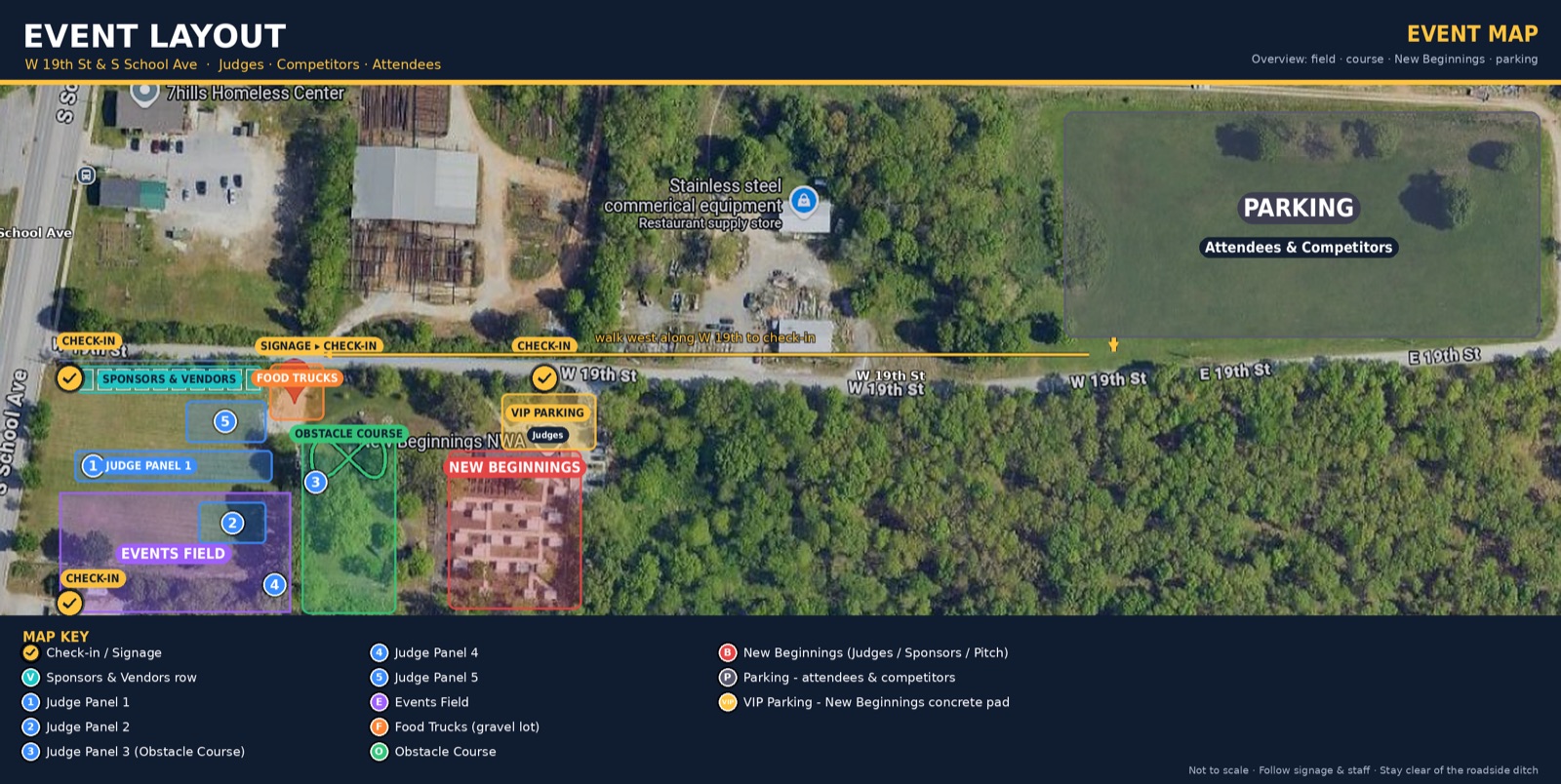 Parking map — Lawn Care Olympics at New Beginnings, 251 W. 19th Street, Fayetteville, AR